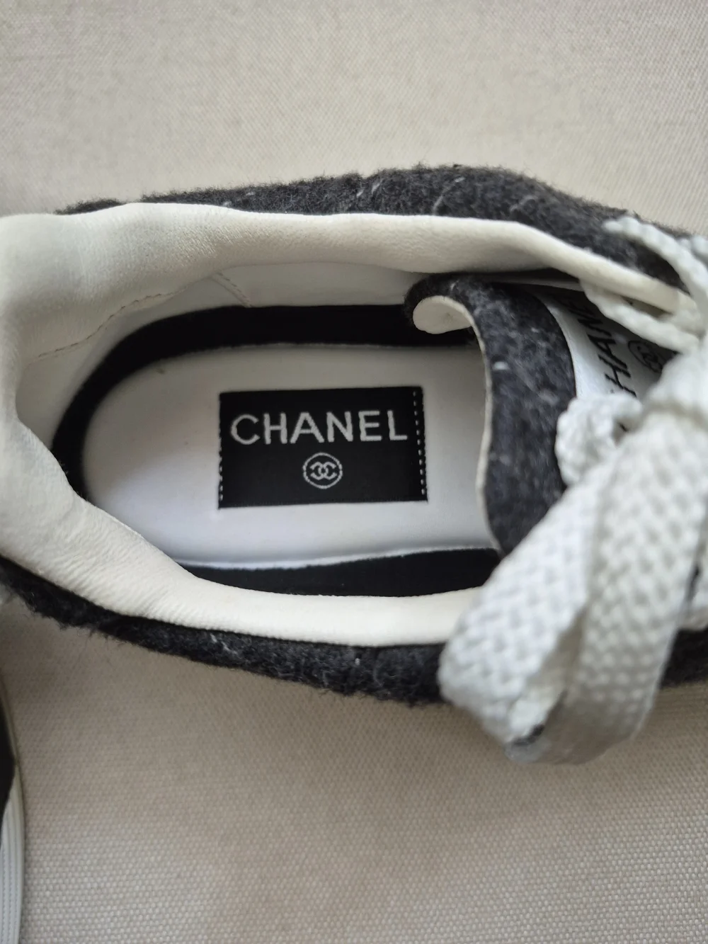 Chanel Men's Gray Pinstripe Low-Top Sneakers